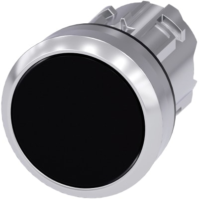 SIEMENS - Drukknop, 22mm, rond, metaal, glanzend, zwart, vlakke drukknop, terugverend