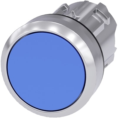 SIEMENS - Drukknop, 22mm, rond, metaal, glanzend, blauw, vlakke drukknop, terugverend