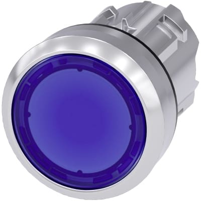 SIEMENS - Drukknop verlicht, 22mm, rond, metaal, glanzend, blauw, vlakke knop, terugverend