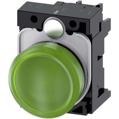 SIEMENS - Signaallamp, 22mm, rond, kunststof, groen, gladde lens, met houder, LED 230V AC,