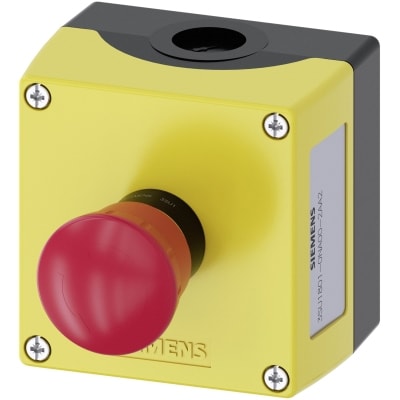 SIEMENS - Behuizing, 22mm, rond, kunststof, geel, 1 drukknop, kunststof, met noodstop, roo