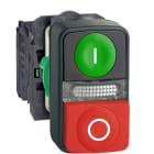 Schneider Automation - groene verzonken/rode uitstekende en verlichte dubbele drukknop Ø22 1NO+1NC 240V