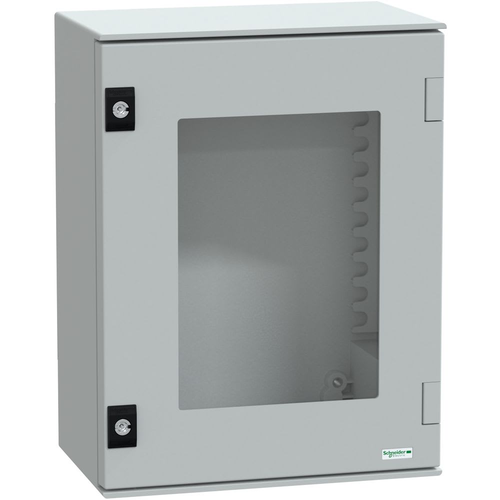 SAREL - wandmontage kast polyester monoblok IP66 H430xB330xD200mm glazen deur