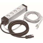 TEHALIT - Voorgekabl. stopcontactblok 4 x 230V 2P+A, 2 x RJ45 Cat 6 UTP + 3 m kabel en con