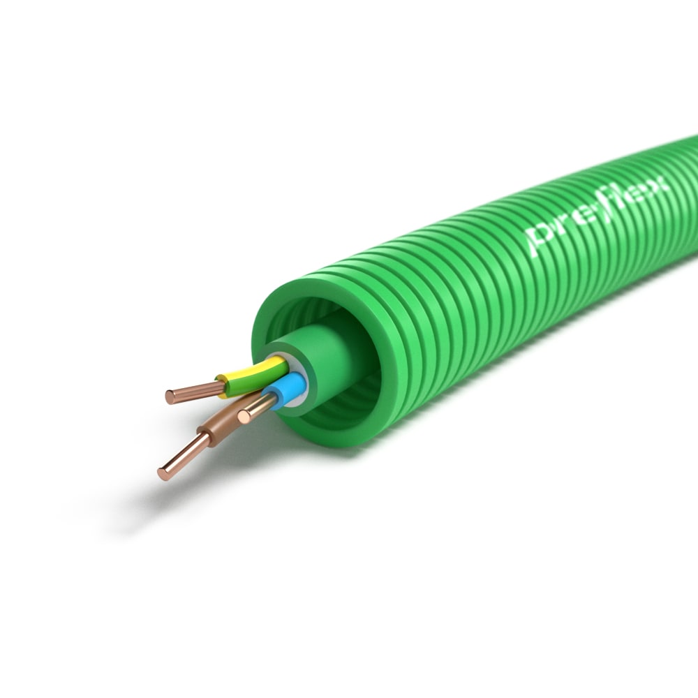 PREFLEX SAFE - Preflex safe tube précâblé 20mm LS0H vert + installation XGB 3G2,5mm² 100m