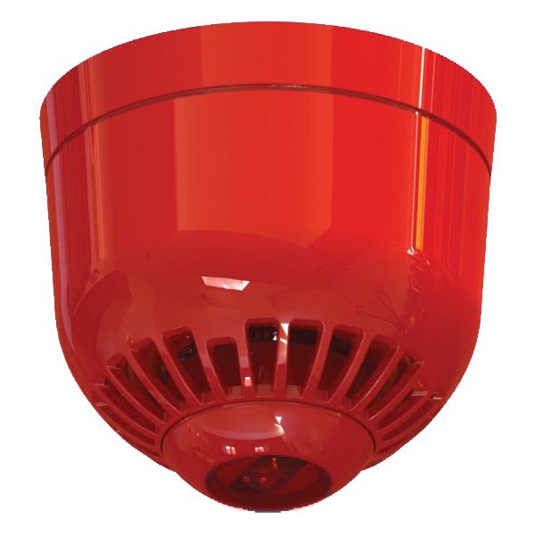 UTC Fire Security - Rode sirene met rode flits, multi-tone, lage sokkel voor plafondmontage