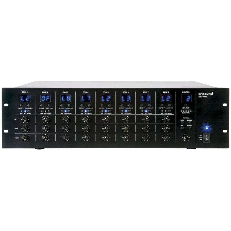 ArtSound - MAT-8000, 8x8 audio matrix + oproep, 70V/100V/4-16Ohm, 3U