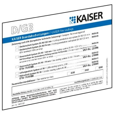 KAISER - Brandbeveiliging kentekenschild talen D/GB/FR/I voor alle KAISER-Schotten