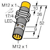 TURCK - Inductieve sensor, schroefdraad, M12 x 1, roestvaststaal, 1.4301, DC 3-draads, 1