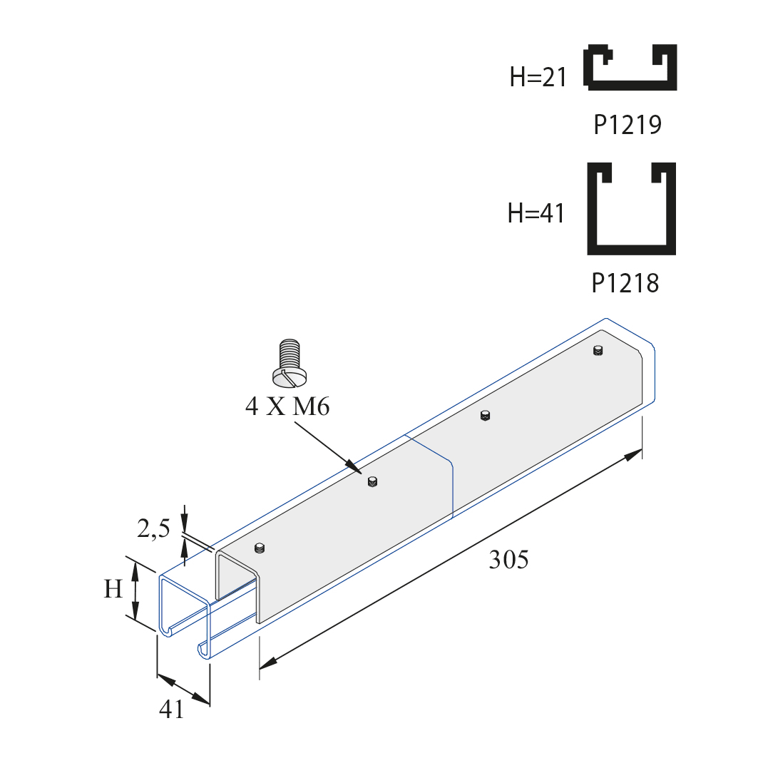 Unistrut - 21x2.5-profiel Koppeling