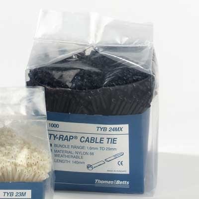 THOMAS & BETTS - Kabelband TY-RAP, 186x4,8mm, nylon UV-gestabiliseerd, zwart (in doos)