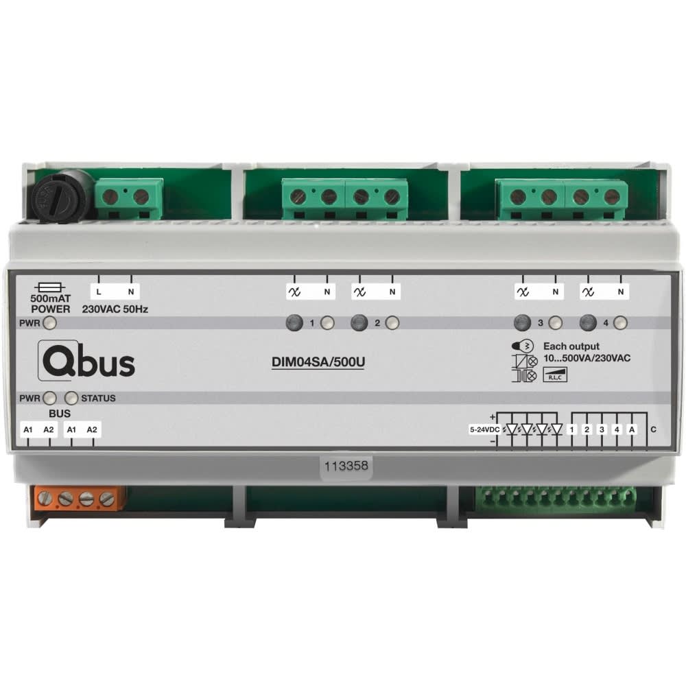 Qbus - Variateur (4x 500VA) Universel avec commande manuelle + 5 entrées + LED