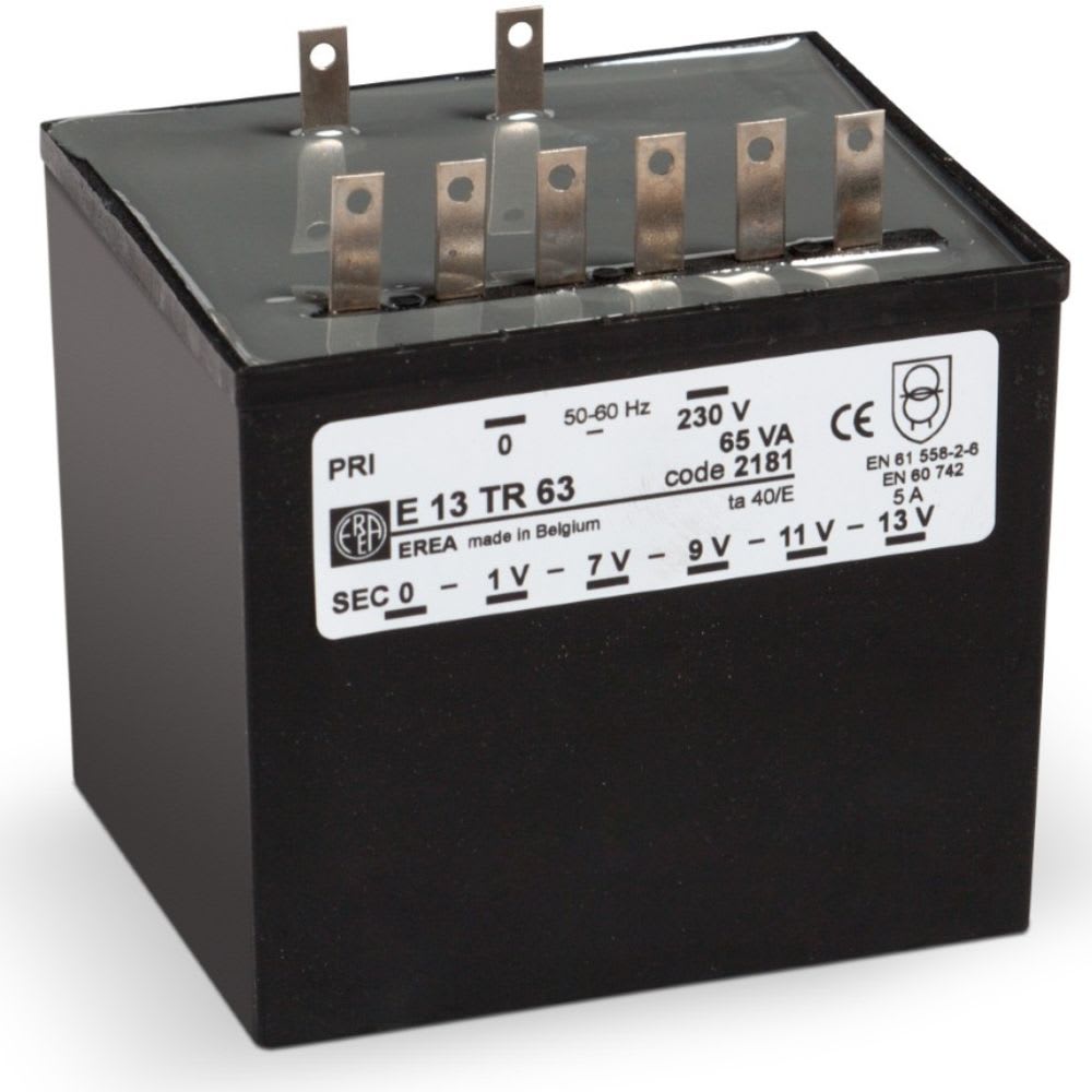 Transformateur pour circuit imprimé / 230 V / 0-1-7-9-11-13 V / 63 VA EREA