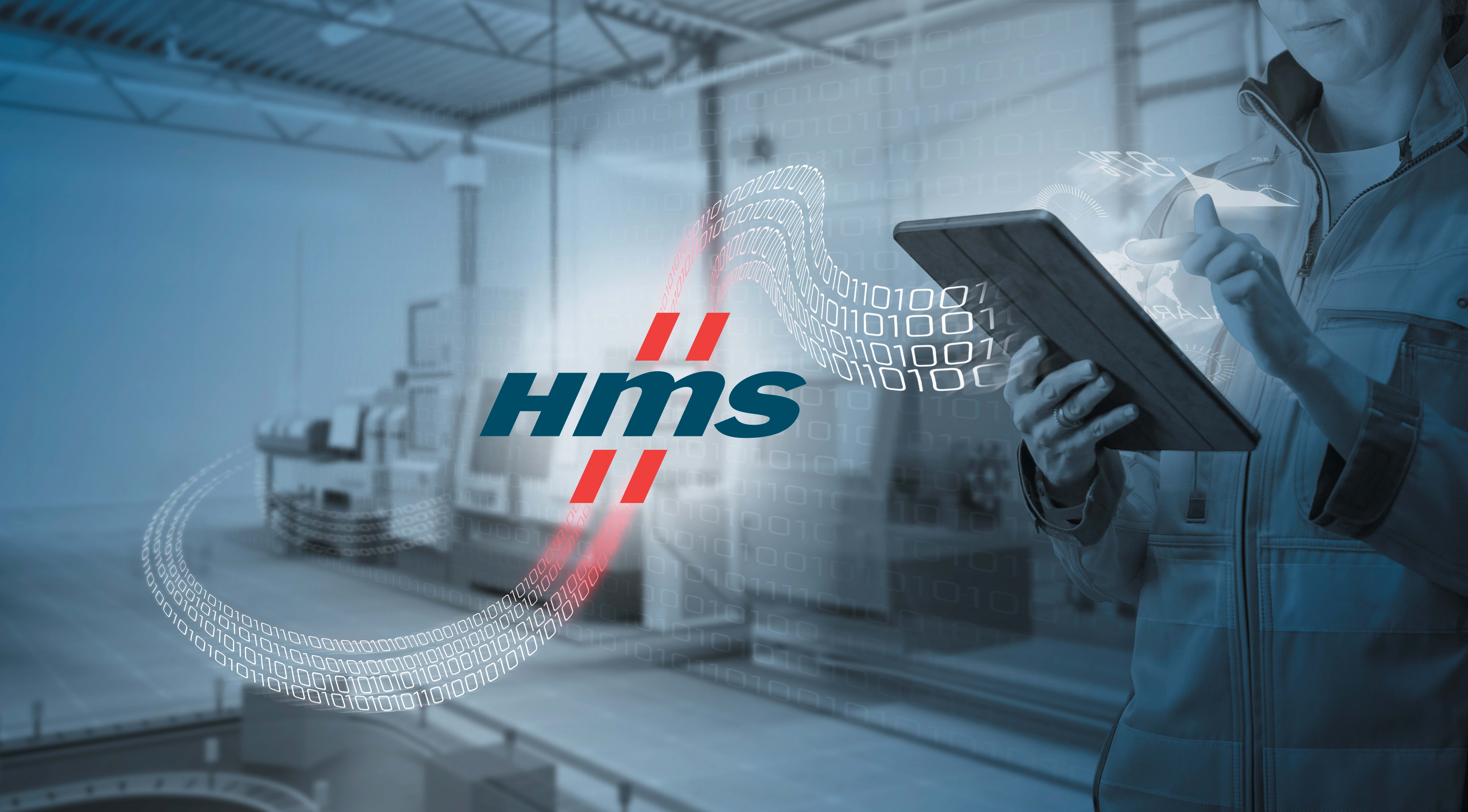 Logo HMS et environnement industriel en arrière-plan
