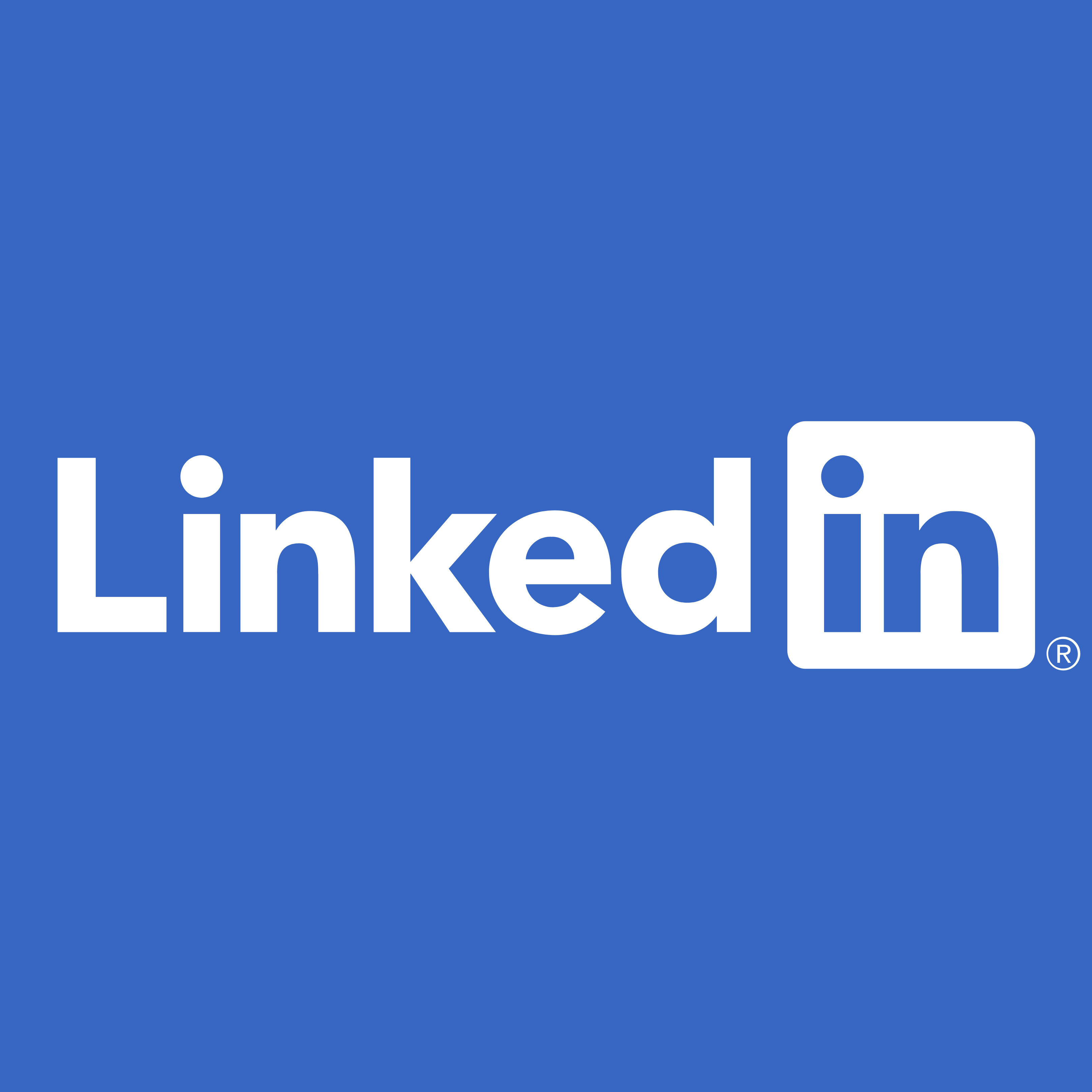 blauw en wit logo van Linkedin