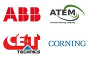 logo's ABB, Atem, CET, Corning